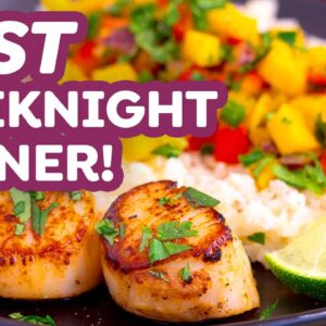 10-Minute Pan Seared Scallops with Mango Salsa