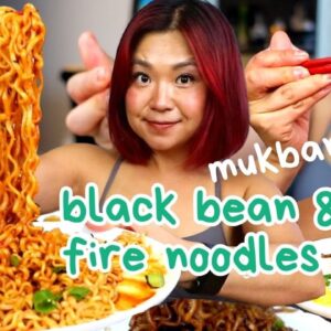 FIRE Food Combo! Spicy FIRE Noodles & Black Bean Noodles! #mukbang | Munching Mondays Ep.130
