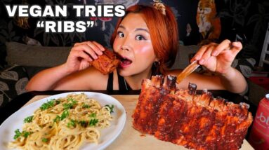 Trying Vegan BBQ RIBS For the First Time with Creamy Pasta! | Munching Mondays ep.143