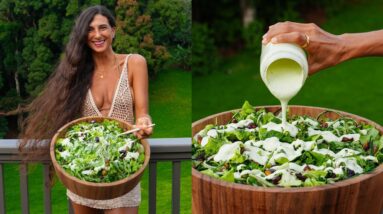 What I Ate for Dinner 🌱 Mediterranean Salad + Mint Lime Tahini Dressing 🍋‍🟩🧄 Best Raw Vegan Recipe 🫒