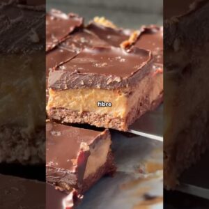 High fibre & refined sugar free Chocolate Peanut Butter Caramel Squares 🌱