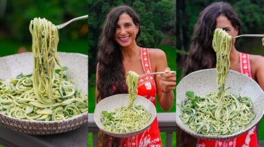 Delicious and Easy Raw Vegan Dinner Recipe 🌱 Creamy Basil Mint Pesto Pasta 🍝 Healthy & Gluten-free