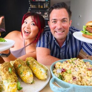 VEGAN MUKBANG: BURGERS, MACARONI SALAD & STREET CORN (Vegan BBQ) | Munching Mondays Ep.136