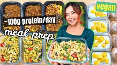 High Protein LOW CALORIE Vegan Meal Prep (~100g PROTEIN/day!) FOR BEGINNERS: weight loss friendly