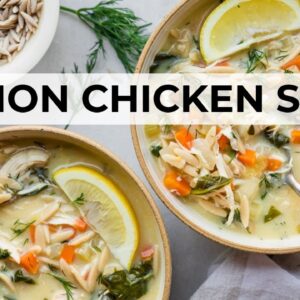 LEMON CHICKEN ORZO SOUP | light + healthy recipe