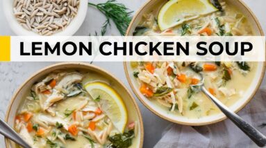LEMON CHICKEN ORZO SOUP | light + healthy recipe