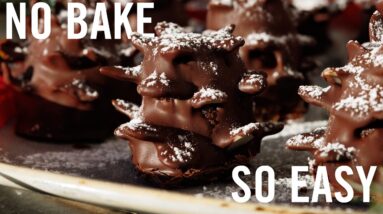 NO BAKE CHOCOLATE PINECONES | EASY NO BAKE BROWNIE BITES