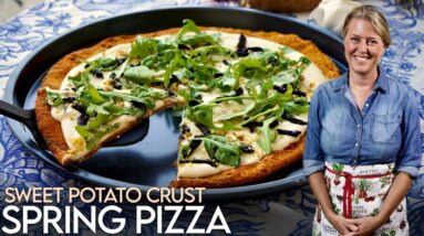 Level Up Pizza Night: Garlic Aioli Sweet Potato Crust Pizza!